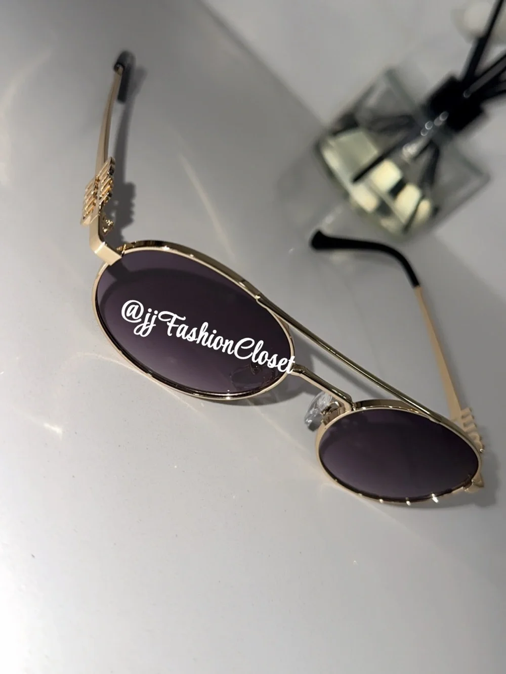 Gold Frame Oval Sunglasses - Black Lenses